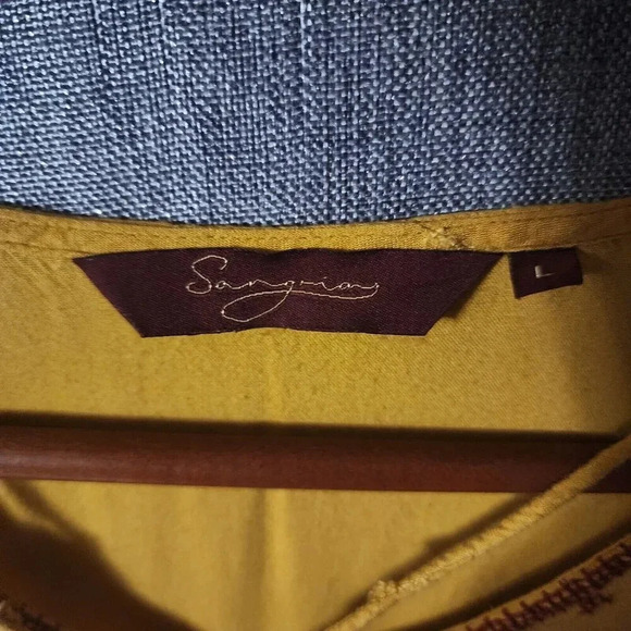 Sangria Dress Women's Large Yellow Embroidered V-Neck Long Sleeve - Picture 5 of 9
